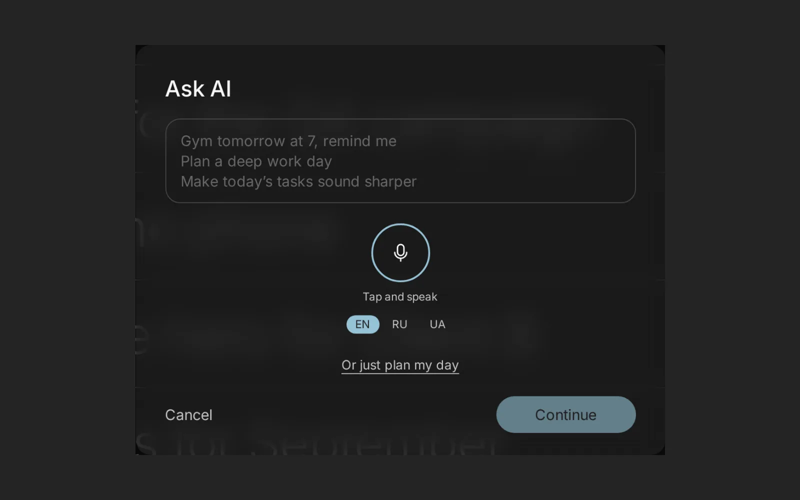 Ask AI: say or type what to do, Aimgod turns it into small tasks