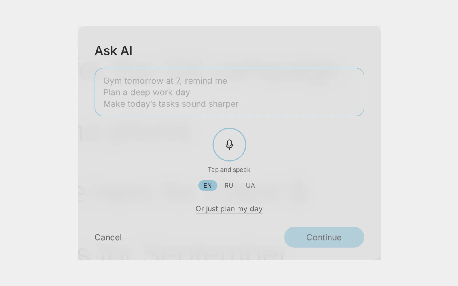 Ask AI: say or type what to do, Aimgod turns it into small tasks